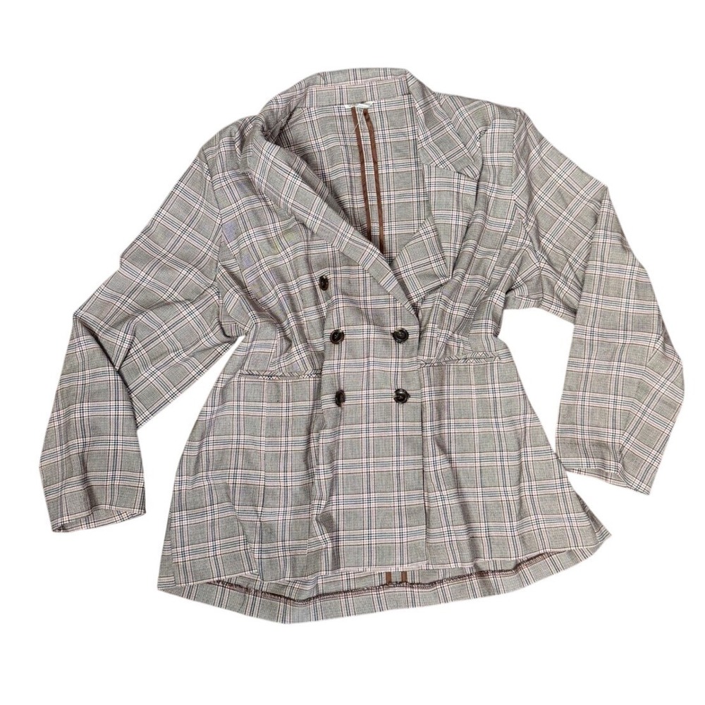 Cato Women's Plus Size 22/24W Plaid Double-Breasted Blazer dark academia staple - Picture 1 of 8
